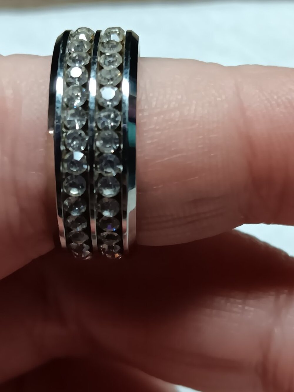 Classic Double Row Channel Set Eternity Band - Silver Tone Shimmer